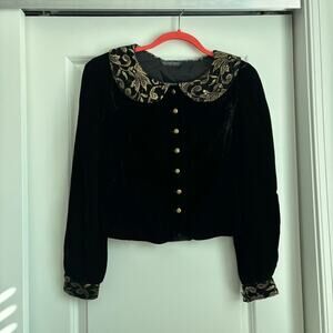 VTG Herman Geist Peter Pan Black Velvet Gold Lace Sz 6 Vintage